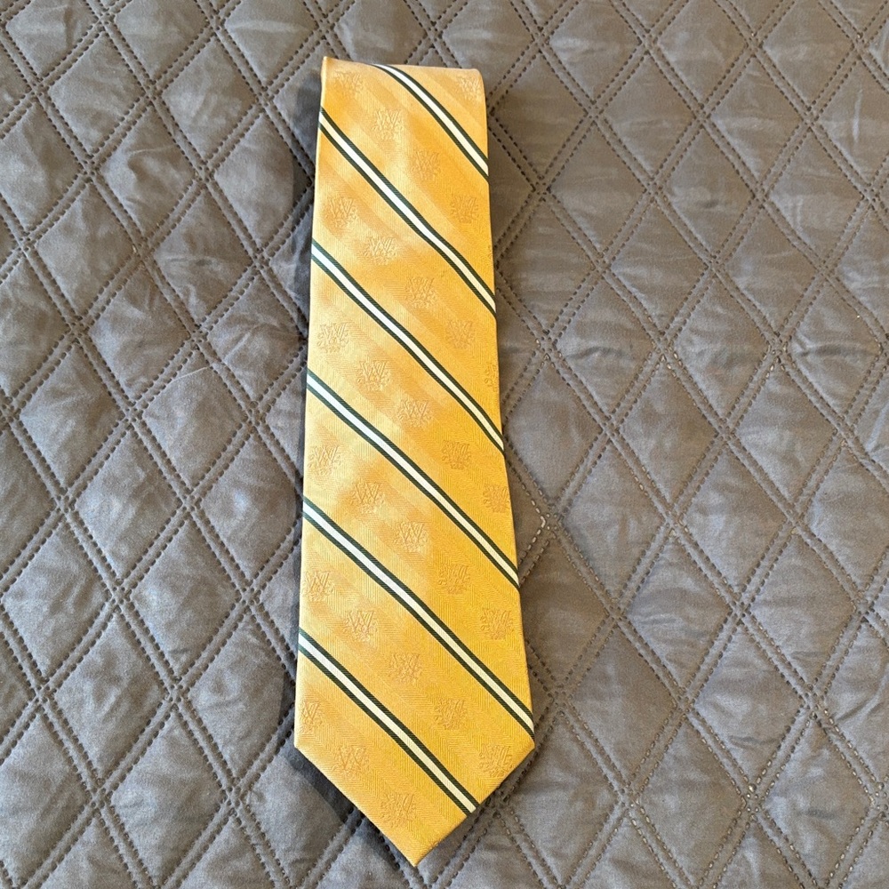PM Collection Elegant Yellow Gold Green Silk Striped Men's Tie